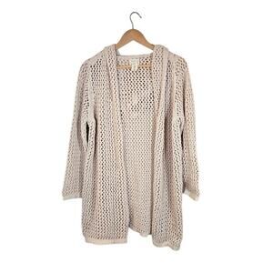 Artelier Nicole Miller Hooded Open Knit Cardigan Size 1X Cream Bohemian Coastal